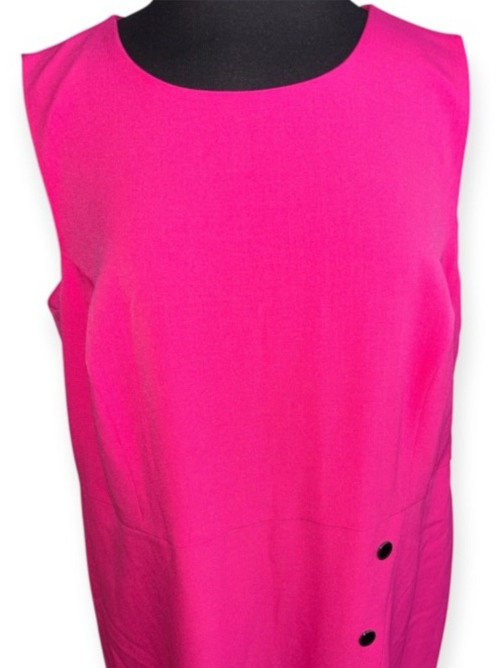 Hot Pink Sleeveless Shift Dress with Side Button Detail, P2P: 23” - Picture 3 of 9